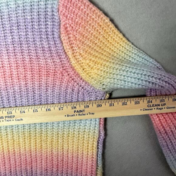Crown & Ivy Crew Neck Sweater Rainbow Color Cable Hand Knit Wool Blend Size L - Picture 7 of 8